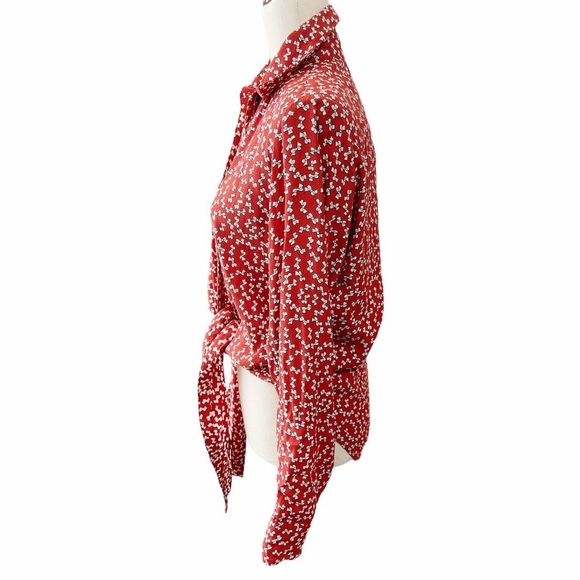 Faithfull the Brand Red Print Bow Tie Front Shirt Oversized 2 - Picture 5 of 9